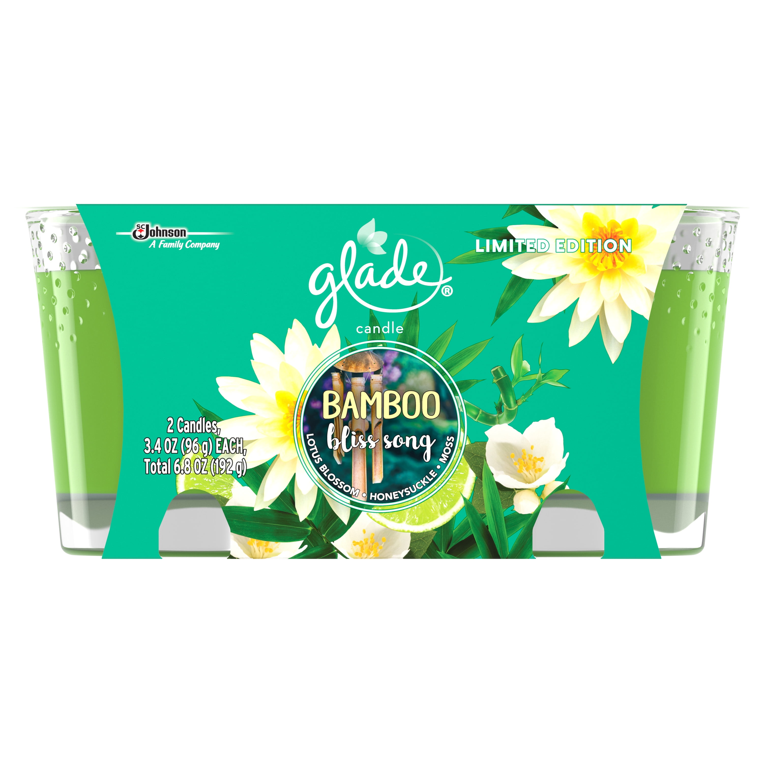 Glade Scented Oil Jar Candle 2 CT, Bamboo Bliss Song, Candle Air