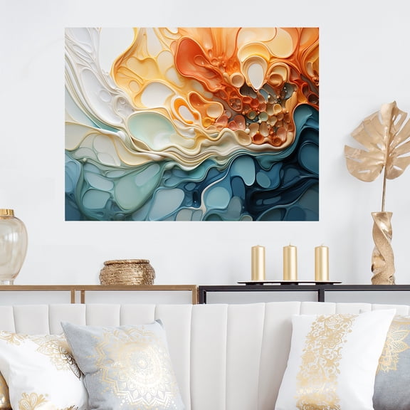 Designart "Fluid Cascade in Blue and Orange Ink" Extra Large Abstract Wall Art - Modern Colorful Abstract Liquid Ink Bedroom Canvas Wall Art