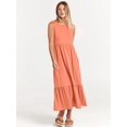 thumbnail image 5 of Women Summer Casual Sleeveless Crewneck Sundress Aline Flowy Tiered Maxi Long Beach Dress Tangerine Color S, 5 of 8