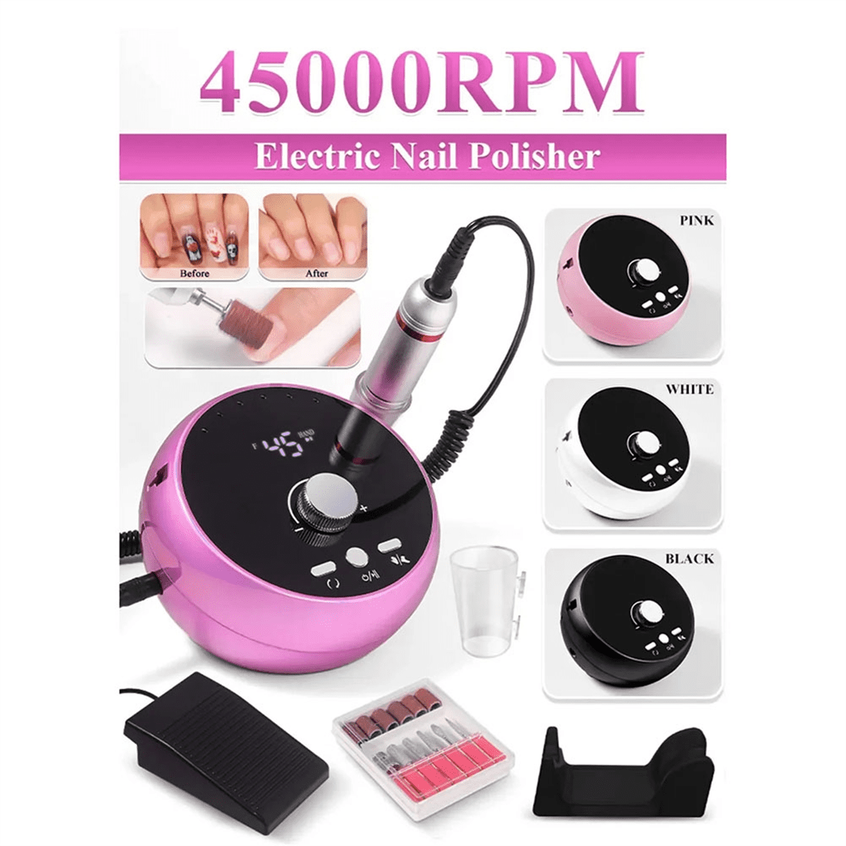 Electric Nail Drill Professional Manicure Machine Brushless Motor Nails Sander Set Nail Polisher Equipment US PLUG,D