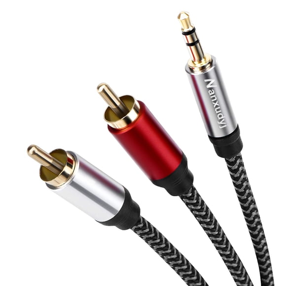 Nanxudyj Cable De Audio De 3,5 Mm A 2 Rca Cable De Audio Trenzado De Nailon De 3,5 Mm Aux A 2 Rca De 1,5 Pies Para Receptor Estéreo Altavoz Smartphone Tablet Hdtv Reproductor De Mp3 Y Más Cable Estére