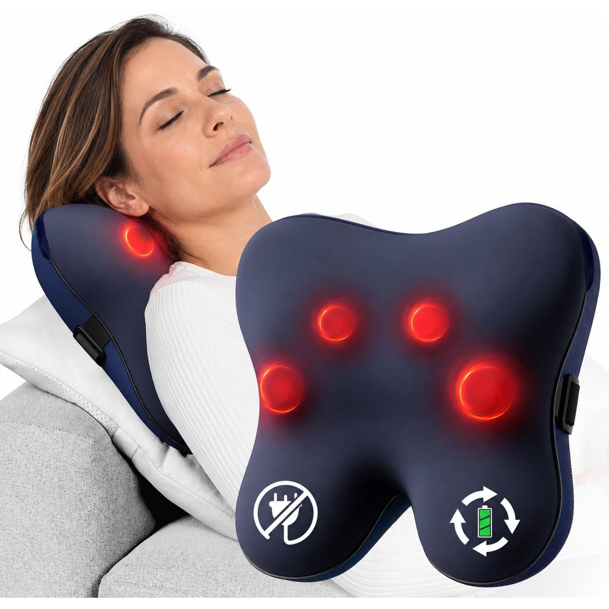 BOB AND BRAD Back Massager with Heat, Cordless Shiatsu Massagers for Neck and Back, 3D Kneading Massage Pillow for Muscle Pain Relief