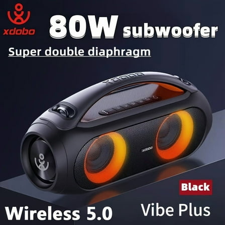 XDOBO VIBE PLUS 80W High Power Wireless Speaker Outdoor HIFI Surround Sound RGB Light Portable Wireless 5.0 Speakers Cylindrical TWS Audio Soundbar