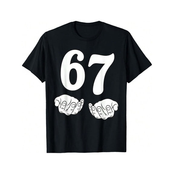 Funny Number 67 Hands Graphic Unisex Short Sleeve Casual T-Shirt