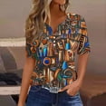thumbnail image 6 of Heisall Womens Tops Short Sleeve V Neck Button Retro Print Fashion Casual Tshirts, 6 of 7