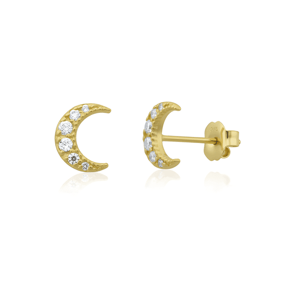 VINALI 14K Solid Yellow Gold Cz Womens Womens Small Crescent Moon Stud Cartilage Earrings - 0.27in
