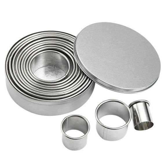 Ikeay Cake Molds for Baking, 12Pcs Cookies Steel Handle Baking Circle with Stainless Round Cake Mould, Food Mold