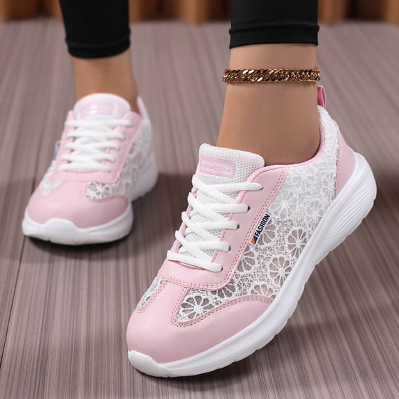 HEWUQI Women's Soft Soled Platform Walking Shoes Solid Color Mesh Casual Slip on Breathable Athletic Running Tennis Sneakers Pink Size 6