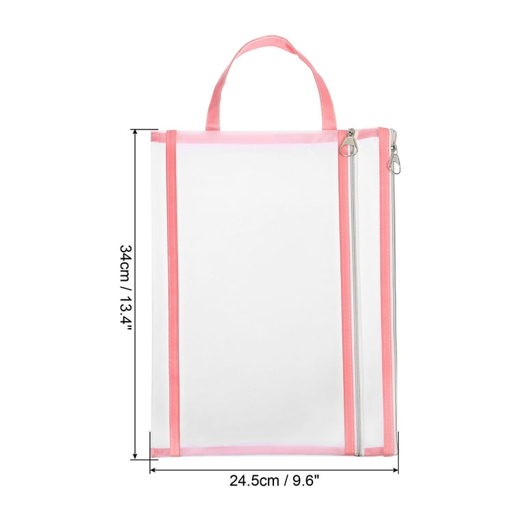 Unique Bargains Nylon Document Zip Pouch with Handle Mesh Clear Files Bag for Office Business Pink