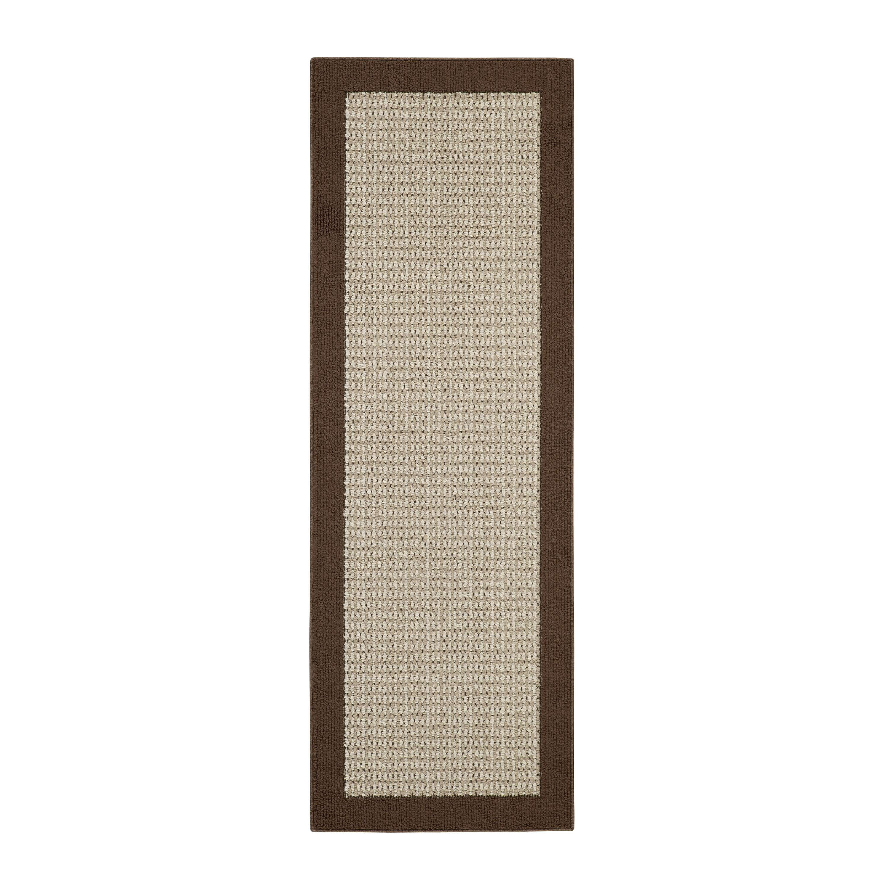 (2 pack) Mainstays Farmhouse Faux Sisal Olefin Brown Border Indoor Hallway Runner Rug, 2'x6'