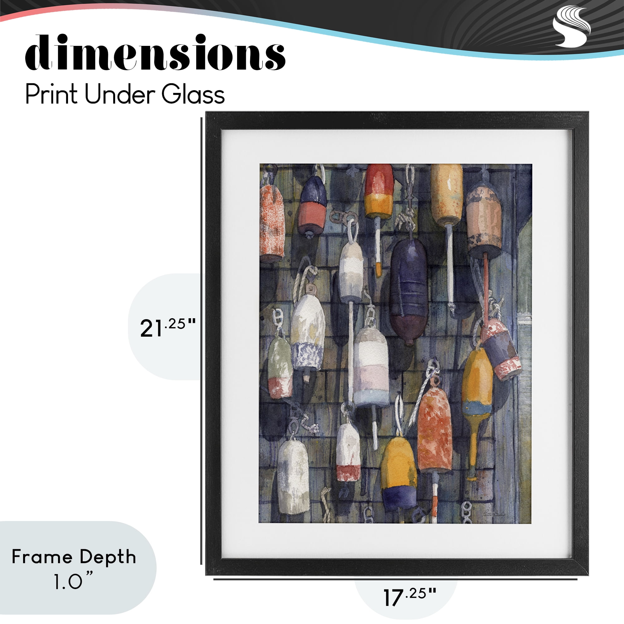 Stupell Industries Watercolor Hanging Buoys Black Framed Print Under Glass, design by Patti Bishop