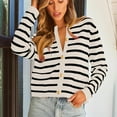 thumbnail image 5 of Women Striped Cardigan Sweaters Button up Cropped Knit Jackets Coat Fall Outfits Trendy Clothes New Open Front Cardigan Beige S, 5 of 9