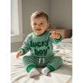 thumbnail image 6 of Loicainy Toddler Baby Boy Spring Outfit 6 12 18 24 Months 2T 3T Striped Letter Shamrock Embroidery Crew Neck Long Sleeve Sweatshirt and Pants 2 Pcs Clothes Set, 6 of 9