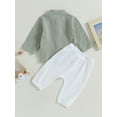 thumbnail image 4 of Wassery Toddler Boys Fall Outfits Cotton Hemp Long Sleeve Buttons Shirts Tops and Elastic Waist Long Pants 6M 12M 18M 24M 3T 4T Infant Baby 2Pcs Casual Clothes Set, 4 of 8