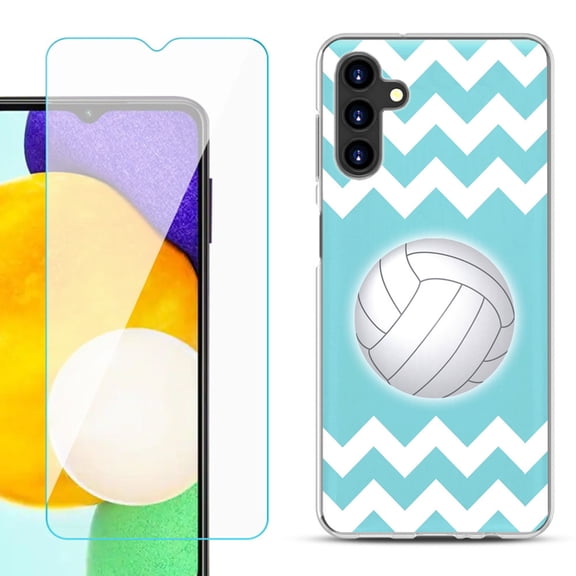Slim-Fit TPU Fashion Phone Case for Samsung Galaxy A13 5G, with Tempered Glass Screen Protector, by OneToughShield ® - Chevron/Volleyball