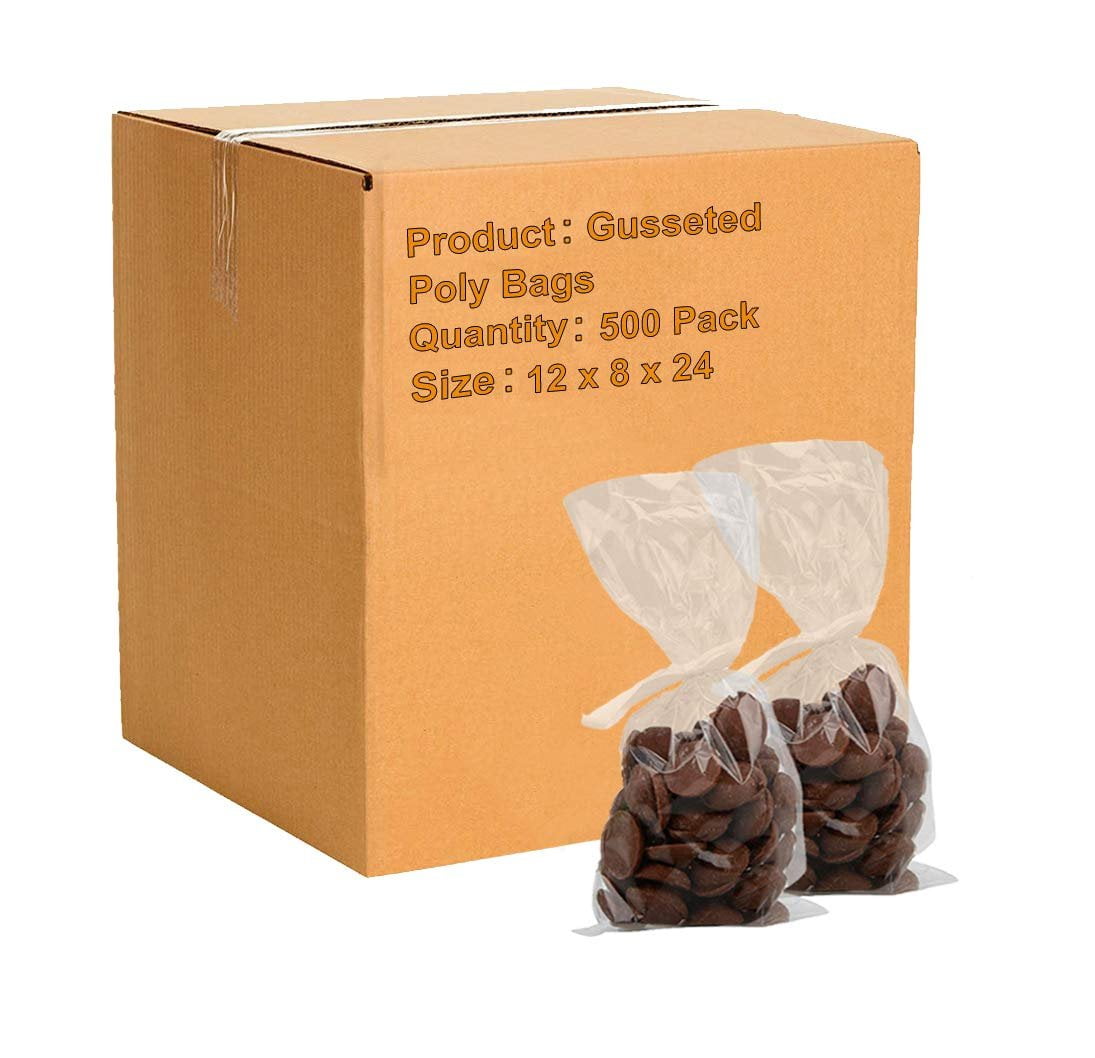 Pack of 500 Gusseted Poly Bags 12 x 8 x 24. Clear Polyethylene Bags