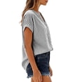 thumbnail image 4 of Linen Blouse for Women V Neck Short Sleeve Casual Loose Fit Vertical Striped Pattern Breathable Soft Summer Fashion Tunic Tops, 4 of 7
