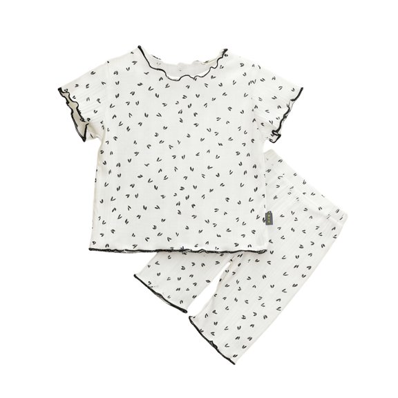QNANSPI Kids Girls Clothes, 2026 Outfit Sets, 0-10Y Little Girls Spring Summer Fashion Printed Ruffle Short Sleeve Top Elastic Waist Shorts 2 Piece Lovely Play Set