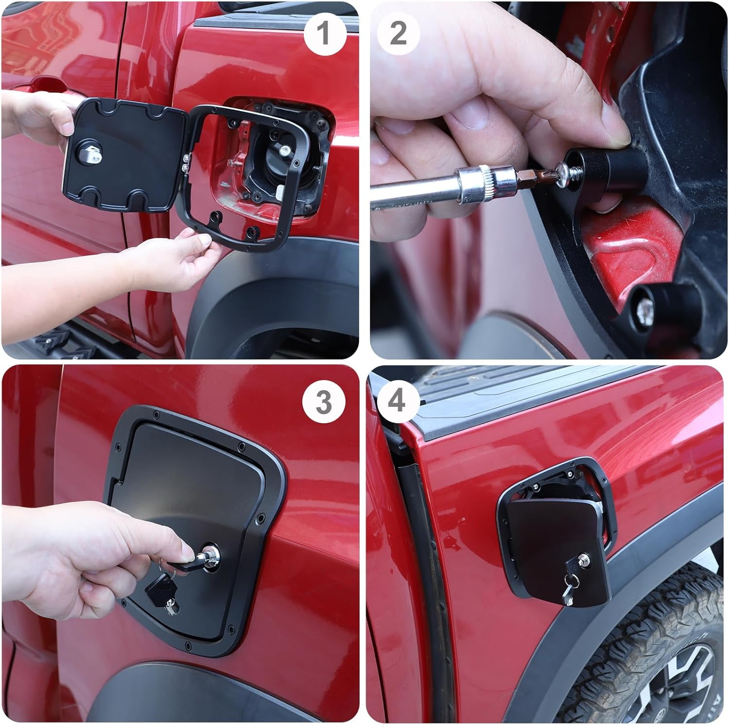 TINKI Fuel Tank Cap Replacement Anti-theft Lock Cap Compatible with Toyota Tacoma 2016-2022 Car Fuel Tank Gas Filling Cap Decoration, Gas Tank Door Cap with Lock accessories