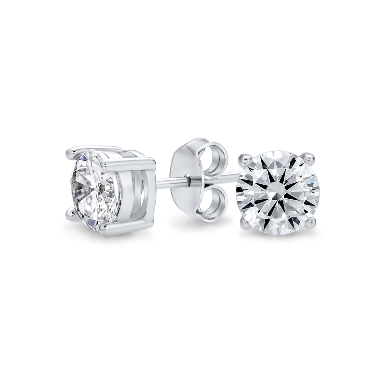 Solid 925 Sterling Silver 10mm Round 4 Prong CZ Cubic Zirconia Stud Earrings