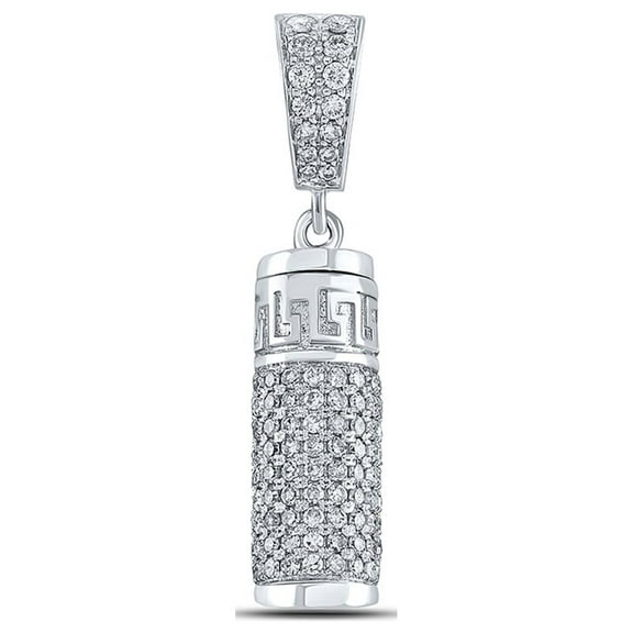 Macey Worldwide Jewelry 10k White Gold Mens Diamond Urn Cylinder Charm Pendant 1 Ctw