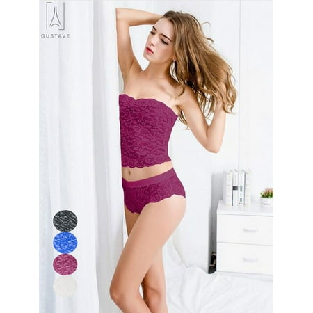 GustaveDesign Women plus size Sexy Lingerie  Two-Piece Lace Babydoll Bra and Panty Sleepwear Sets  Fashion Lace Flower Nightwear  Purple  XL