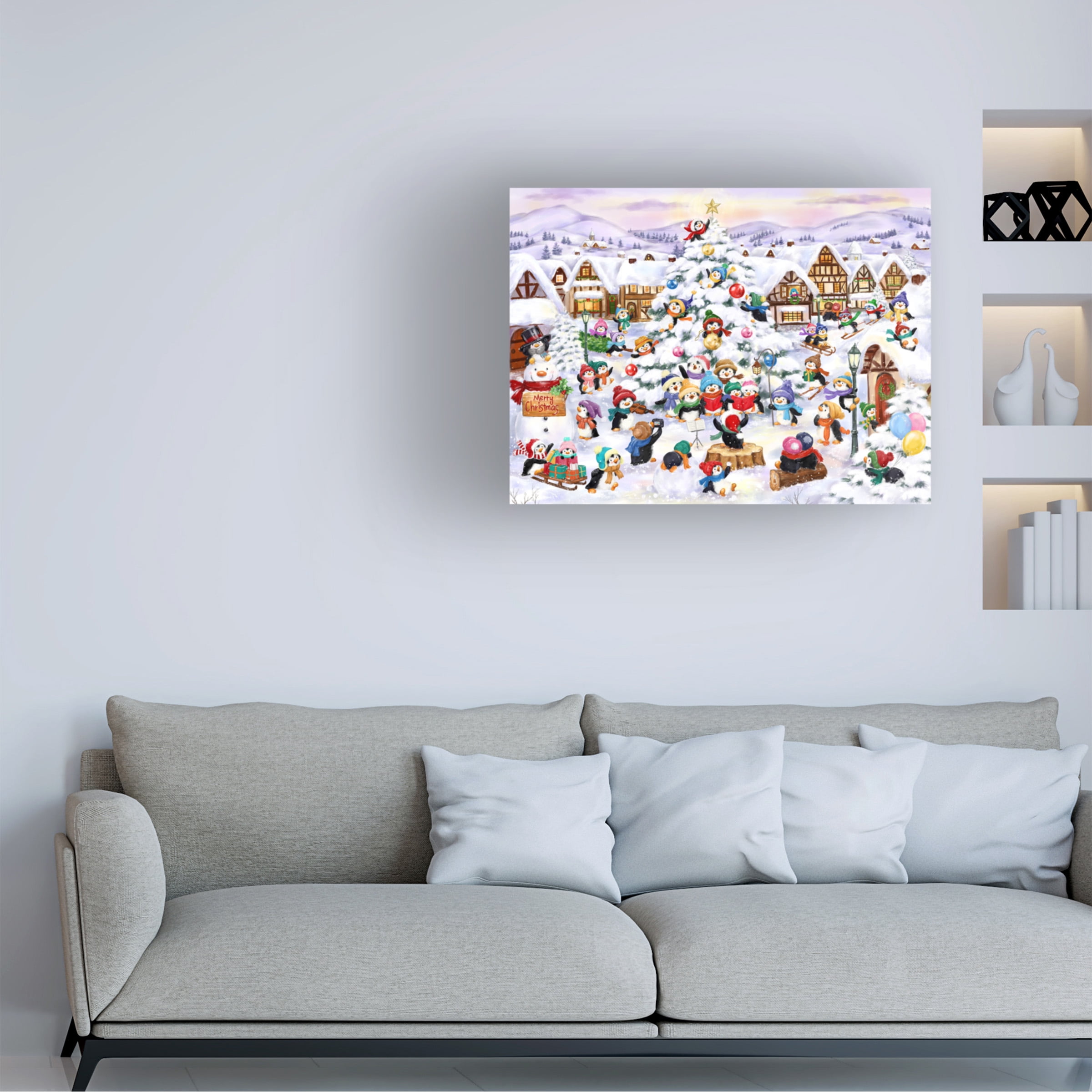 MAKIKO 'Penguins Village Scene' Canvas Art