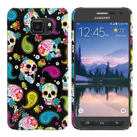Skull Back Cover - FINCIBO Samsung Galaxy S6 Active G890 Protector Case Hard Plastic Back Cover - Colorful Sugar Skulls