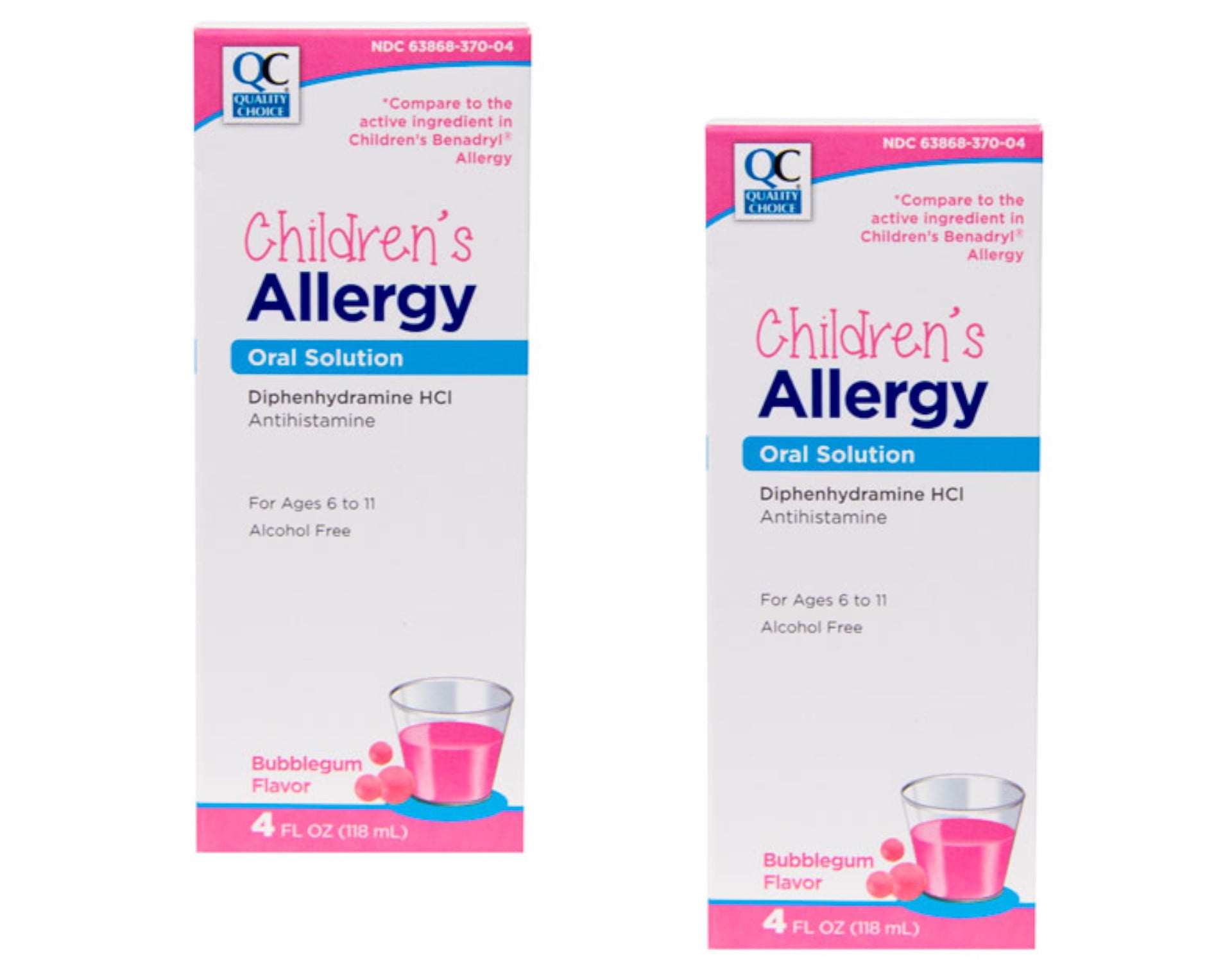 2 Pack Quality Choice Childrens Allergy Liquid HCI 12.5mg Bubblegum 4oz Each