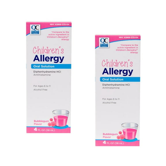 2 Pack Quality Choice Childrens Allergy Liquid HCI 12.5mg Bubblegum 4oz Each