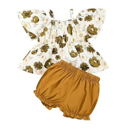 

QWERTYU Newborn Infant Baby Summer Clothing Set Floral T Shirts and Set Short Sleeve Outfits for Girl 0-12M