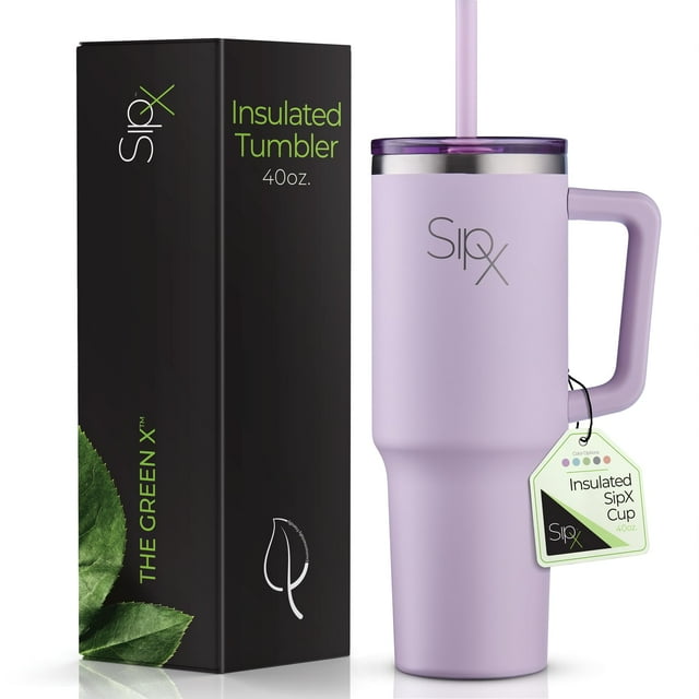 Vaso aislante SIPX de 1,2 L con asa y tapa, pajita