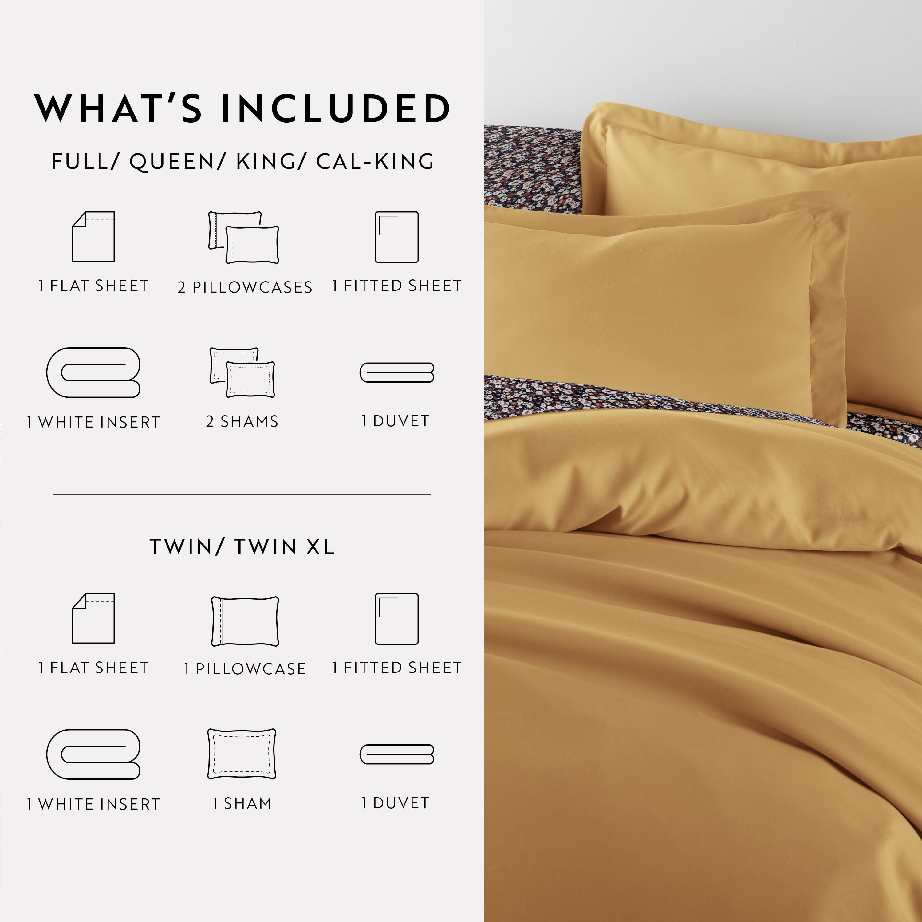 Noble Linens 8 Piece Solid Duvet Bundle in Gold, Cal King