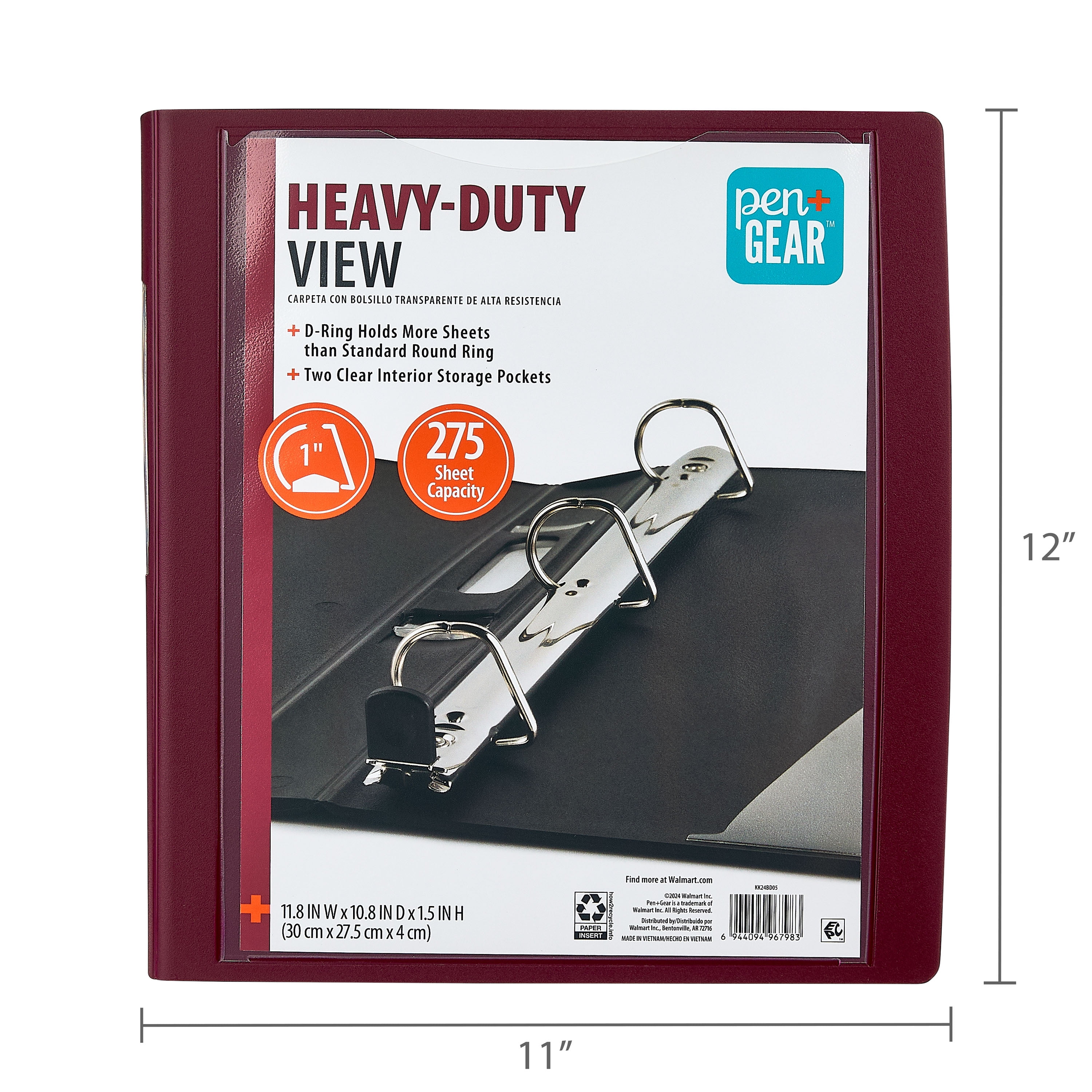 Pen+Gear Heavy Duty 1 inch Red View Binder with D-Ring, 1-Pack