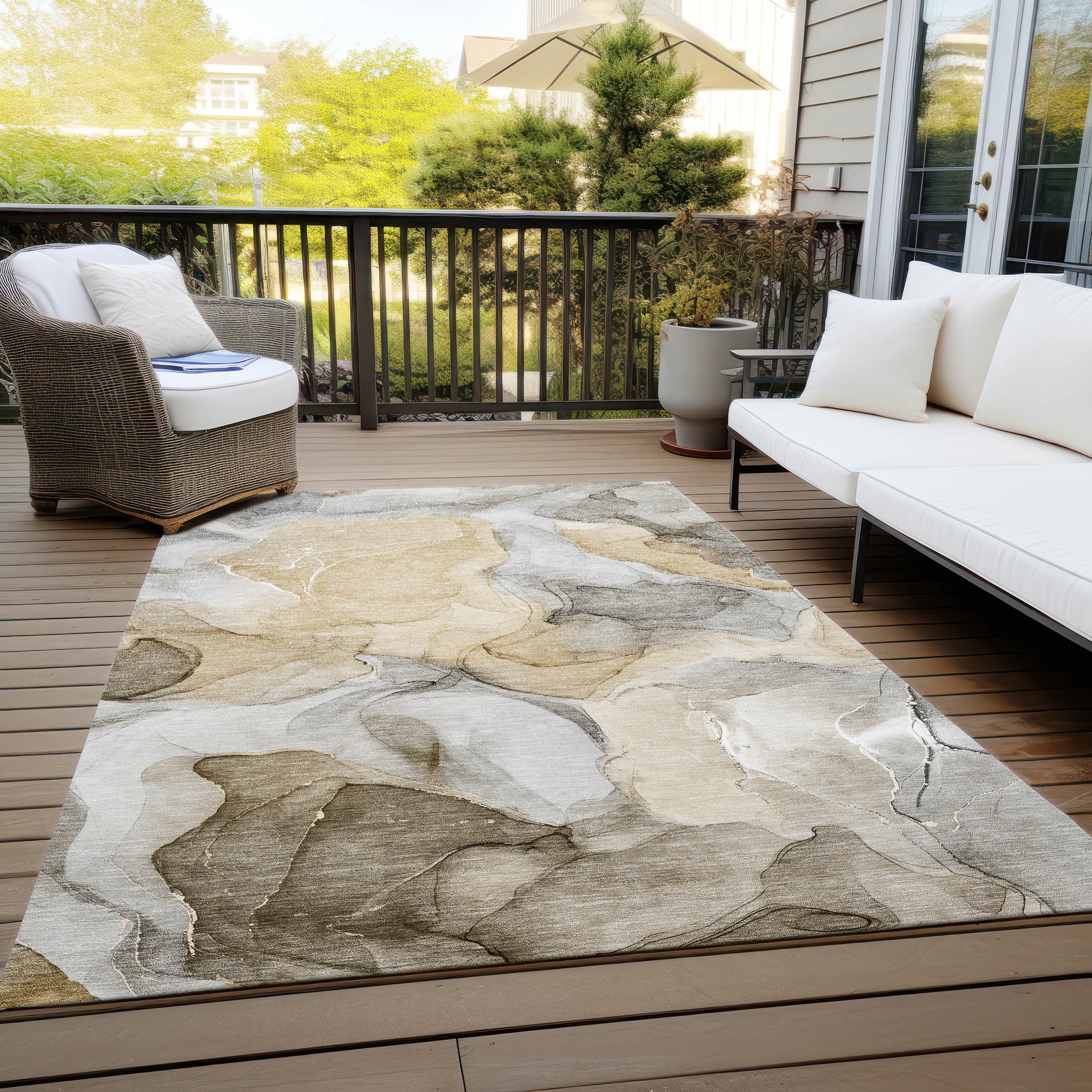 Addison Rugs Chantille Indoor/Outdoor Transitional Watercolors Brown Washable Rectangle Rug, 10' x 14'