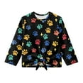 thumbnail image 5 of Xixirimido Colorful Dog Paws Pattern Girls Long Sleeve Shirt Kids Crewneck T-Shirts Trendy 3D Graphic Tie-hem Cute Tees for Fall Winter, Size 5-6, 5 of 7