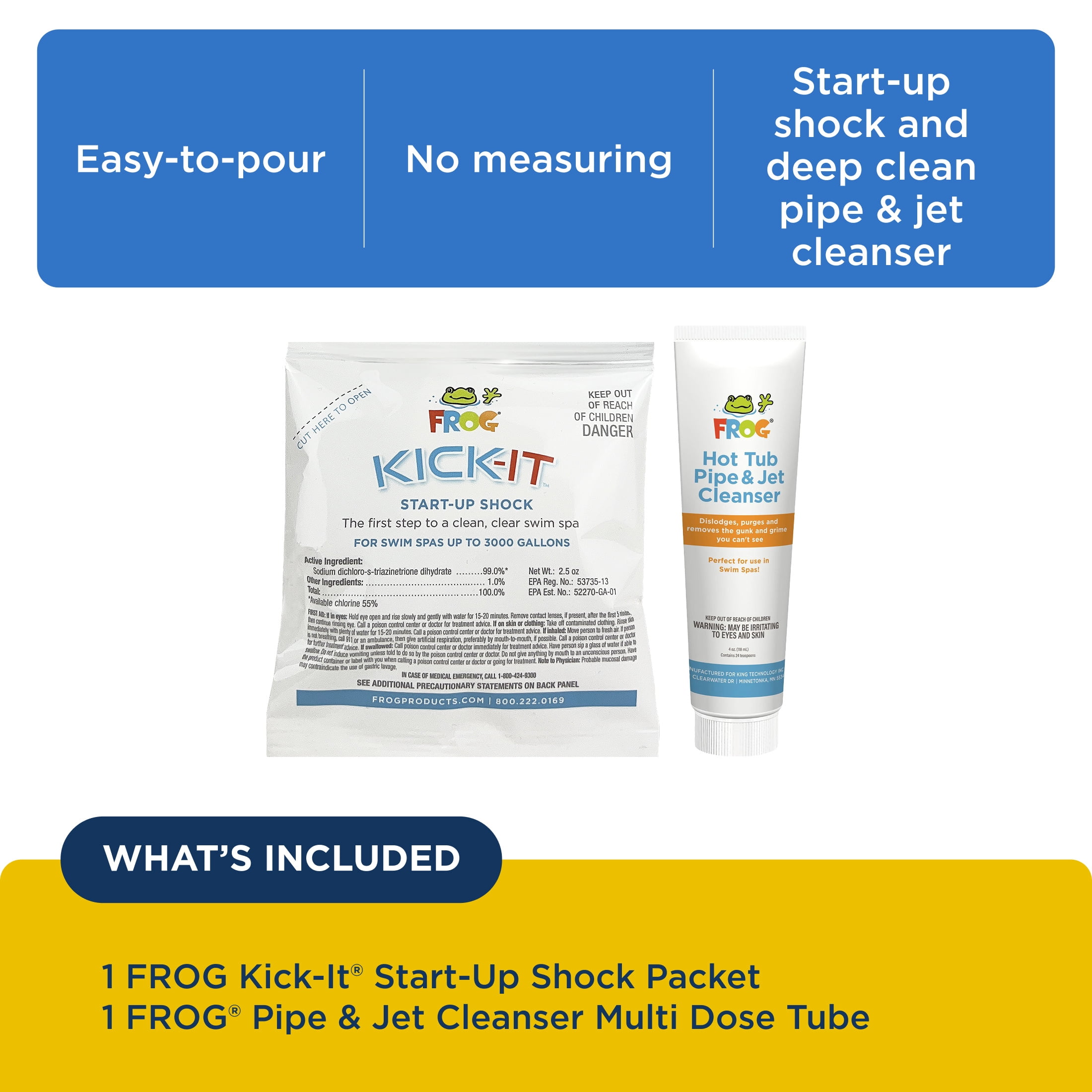 FROG Kick-It and Pipe & Jet Cleanser for Swim Spas - Start-Up Chlorine Shock and Multi Dose Deep Clean Purge Cleaner - Swim Spa Set Up & Treatment - Fresh Start Bundle
