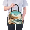 thumbnail image 3 of Horeoi Coastal Palm Beach Pattern Large Insulated Lunch Bag for Work, School, Picnic - Waterproof, Durable Oxford Cloth, Comfortable Handle-Black, 3 of 9