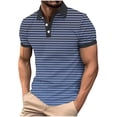 thumbnail image 2 of VgaVtl Short Sleeve Mens Polo Shirts Summer Big and Tall Collared Vacation Button Casual Teeshirts for Men Striped, 2 of 5