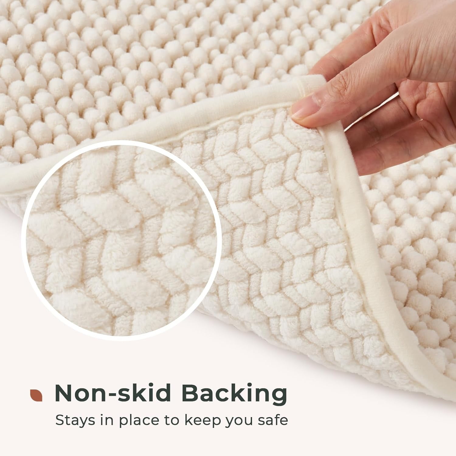 FRESHMINT Chenille Bathroom Rugs Sets 2 Piece 17''x24''+20''x47'', Non-Slip Bath Mats Set for Bathroom, Absorbent Bath Rug, Washable Set of 2 Shower Floor Mat Runner, Cream
