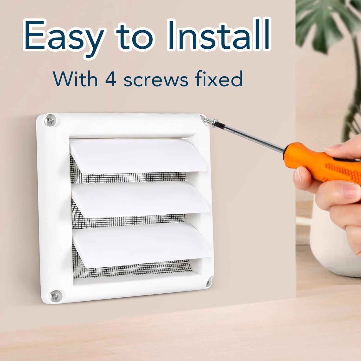Detetap 4" Dryer Vent Cover for Exterior Wall Vent Hood Outlet Airflow Vent Dryer Air Vent with Plastic Screen Includes 4 Screw for Easy Installation (White)