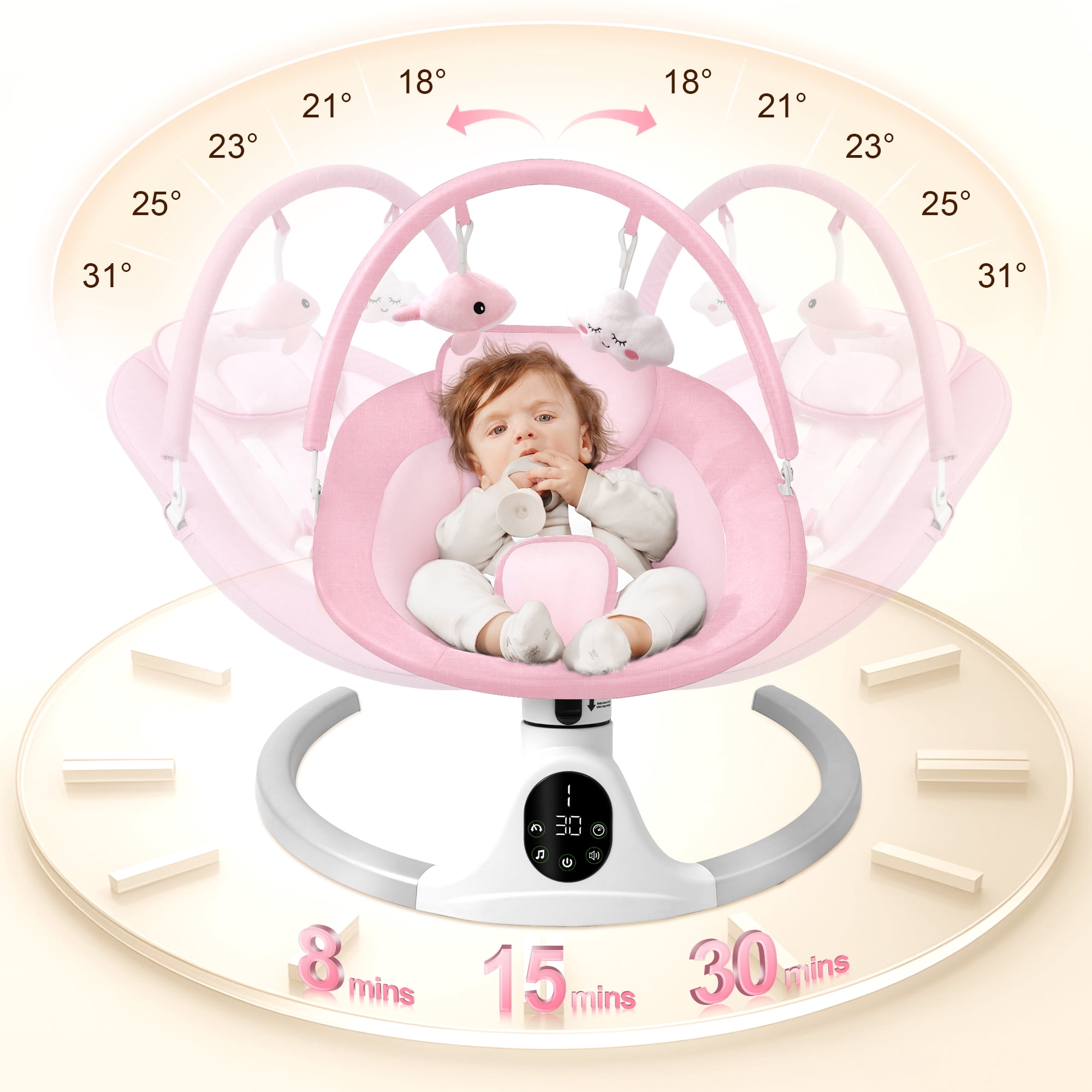 Babyeap Baby Swing for Infants, Electric Swing with 5 Swing Speeds and 10 Lullabies, Pink