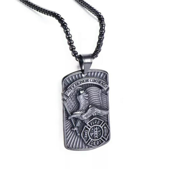GKNET Mens Stainless Steel Fireman Firefighter Eagle Pendant Necklace Jewelry-Black