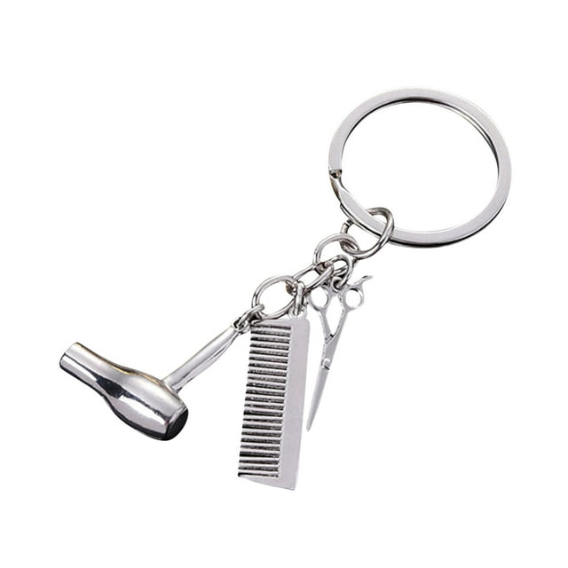 Hairdressing Scissors, Hair Dryer, Comb, Keychain