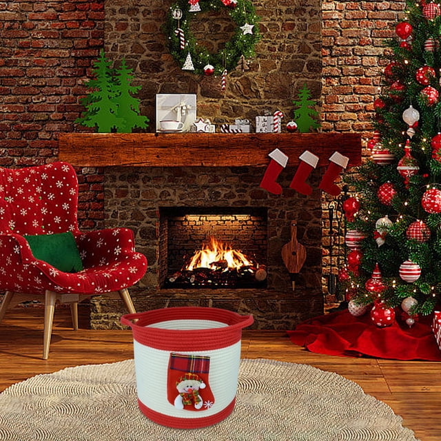 Panier de Rangement de Noël Rond en Corde Fait Main Panier de Rangement Portable Pliable pour Vêtements Sales