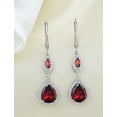 thumbnail image 3 of PYNZY Sterling Silver Wedding Earrings for Brides, Teardrop Dangle Created Garnet Birthstones Earrings with Leverback for Women Jewelry Gifts, 3 of 6