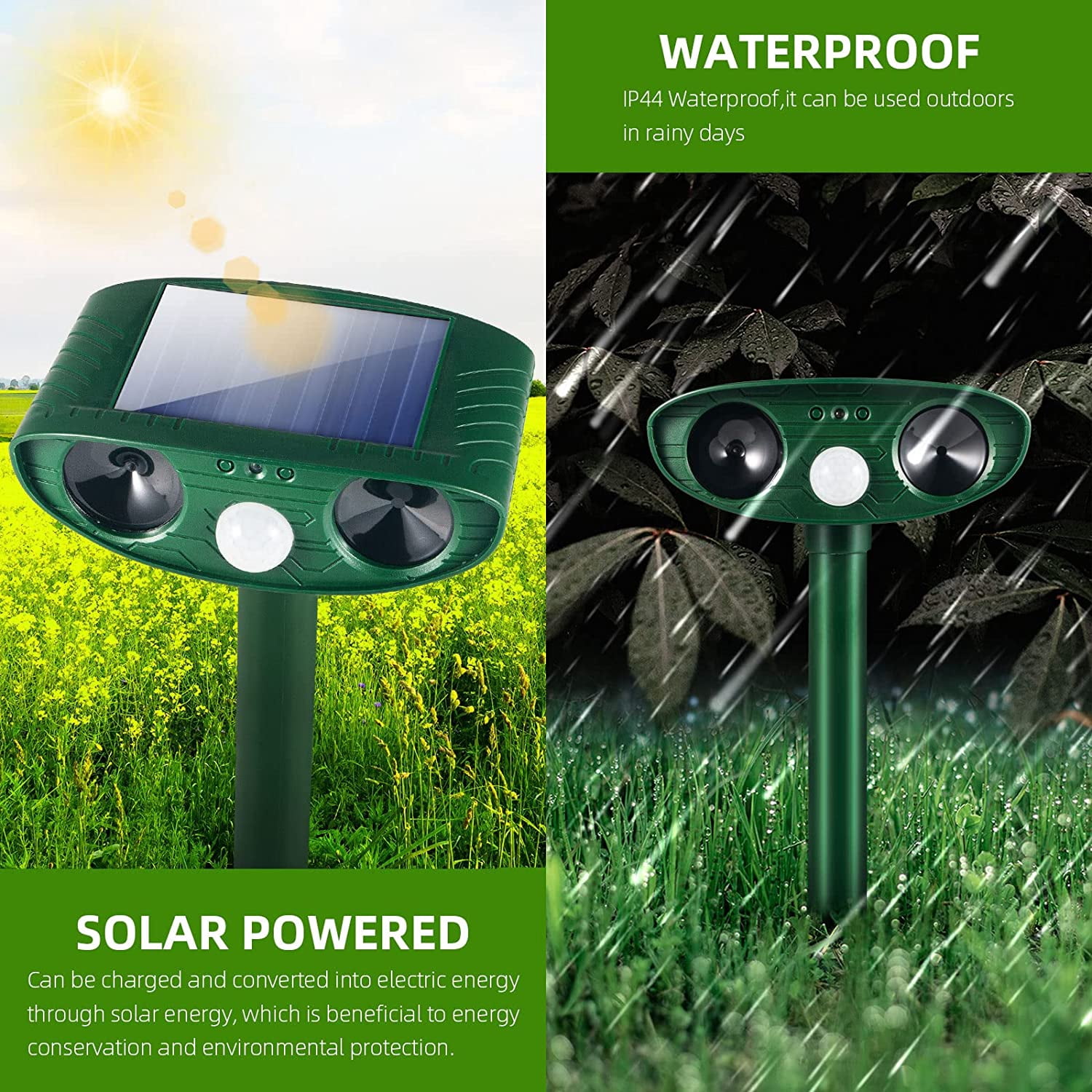 4 Pack Ultrasonic Animal Repellent Outdoor Solar Animal Repeller Deterrent Waterproof,Motion Sensor Deterrent Repel Cat Dog Deer Raccoon Fox Skunk Rabbit Squirrel for Garden Yard