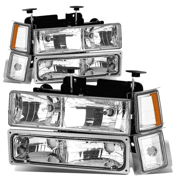 DNA Motoring 8 pcs Chrome Amber Headlight Parking Signal Lamps For 1994-1999 Chevy C10 C/K Pickup
