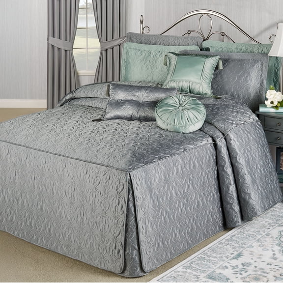 Cambridge Polyester Satin Damask Quilted Bedding, Warm Gray, 3-pc Queen Bedspread Set