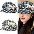 thumbnail image 2 of MOMOJIA Plaids Beret Hat Cats Bowknot Decors Octagonal Hat Women Teens Daily Headwear, 2 of 12